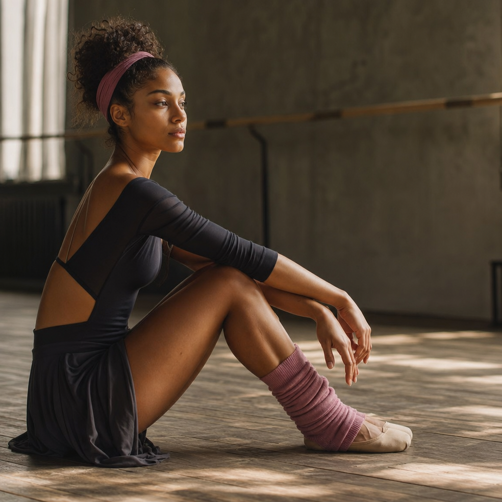 Ballet dancer seated in a studio between training moments